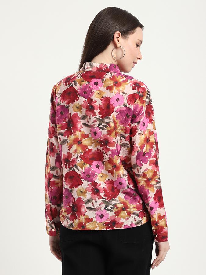 R&B Women Wine Floral Print Shirt