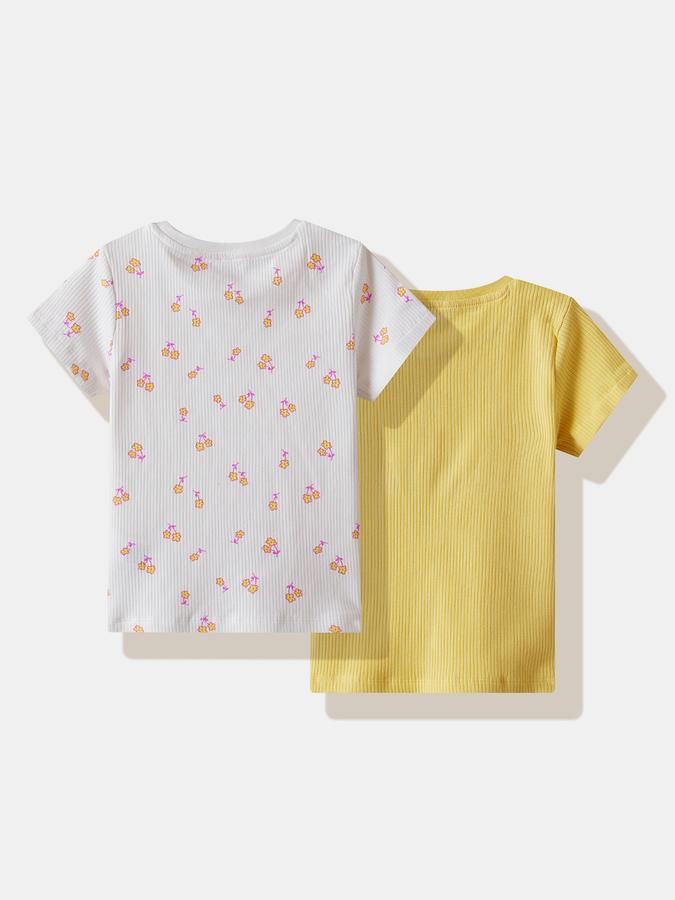 Girls Cotton Blend Regular Fit Crew Neck Floral T-shirt