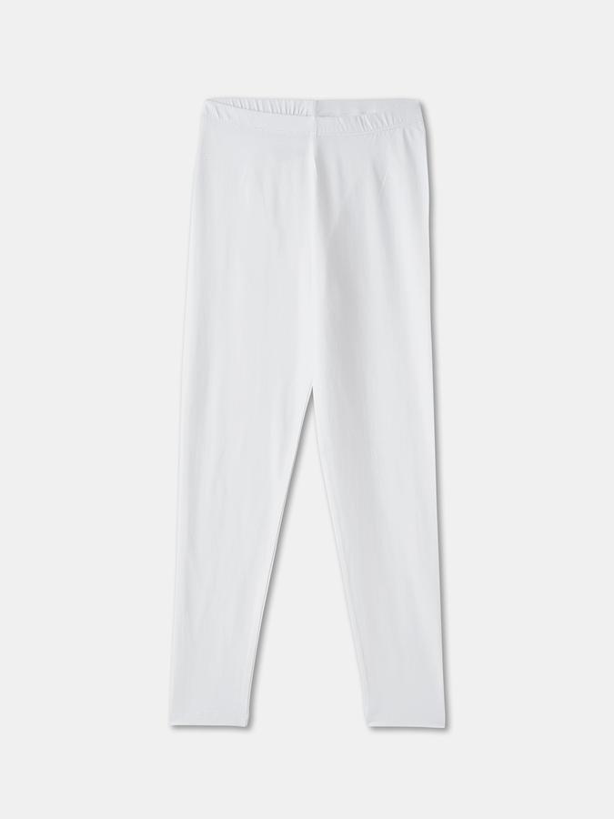 Girls Cotton Blend Skinny Fit Elastic Waist Solid Leggings