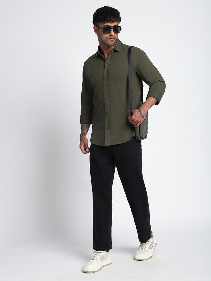 Men Cotton Regular Fit Point Collar Textured Shirt