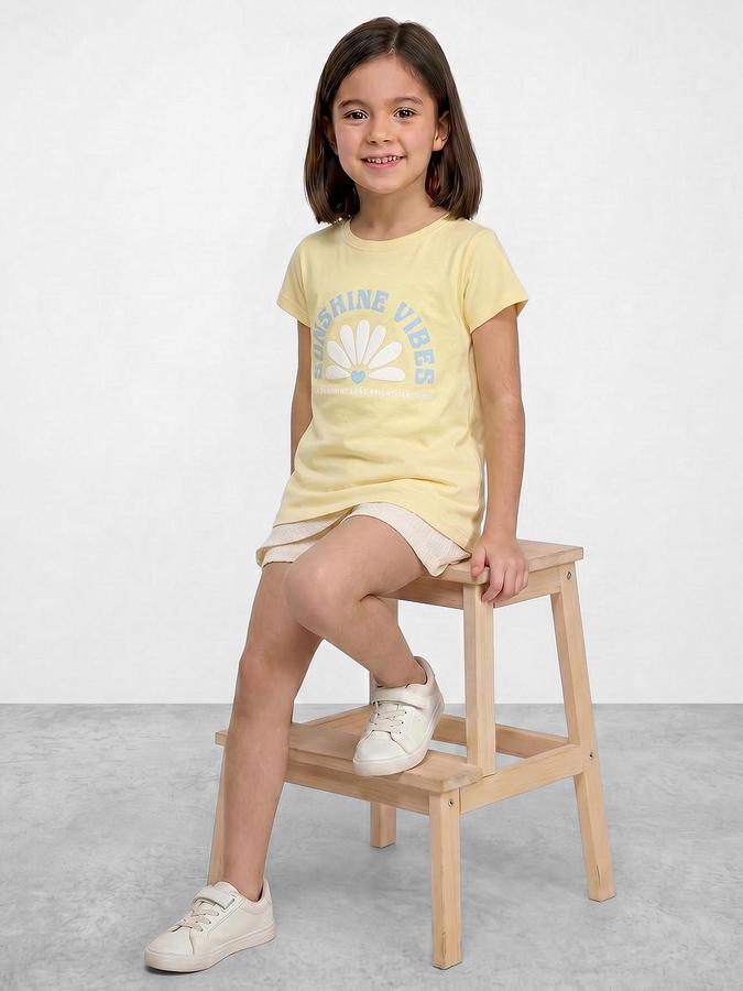 R&B Yellow Girls Printed Short Sleeves Tshirt