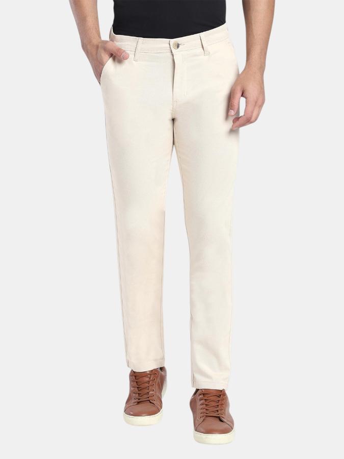 R&B Beige Slim Fit Men Mid Rise Trouser