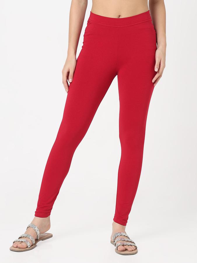 Women Cotton Lycra Elasticated Waist Full Length Solid Leggings