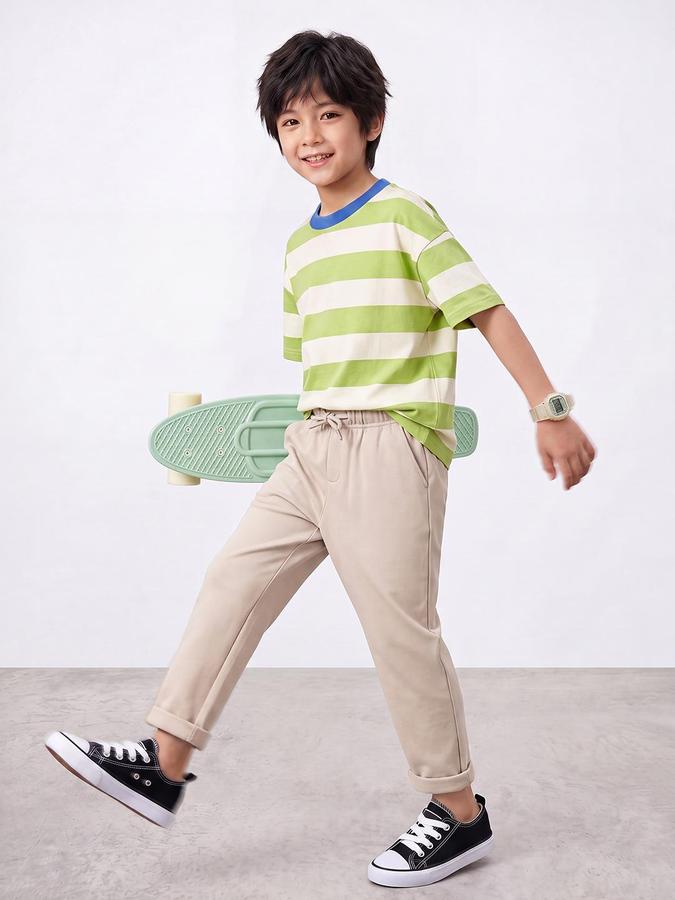 R&B Boys Beige Solid Track Pants