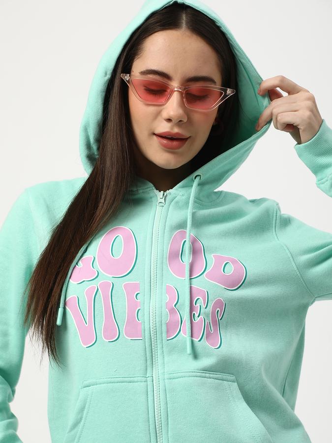 Women Typographic Print Regular Fit Hooded Jacket
