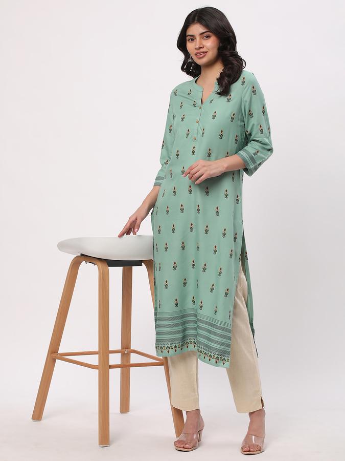 Women Rayon Regular Fit Mandarin Collar Printed Kurta