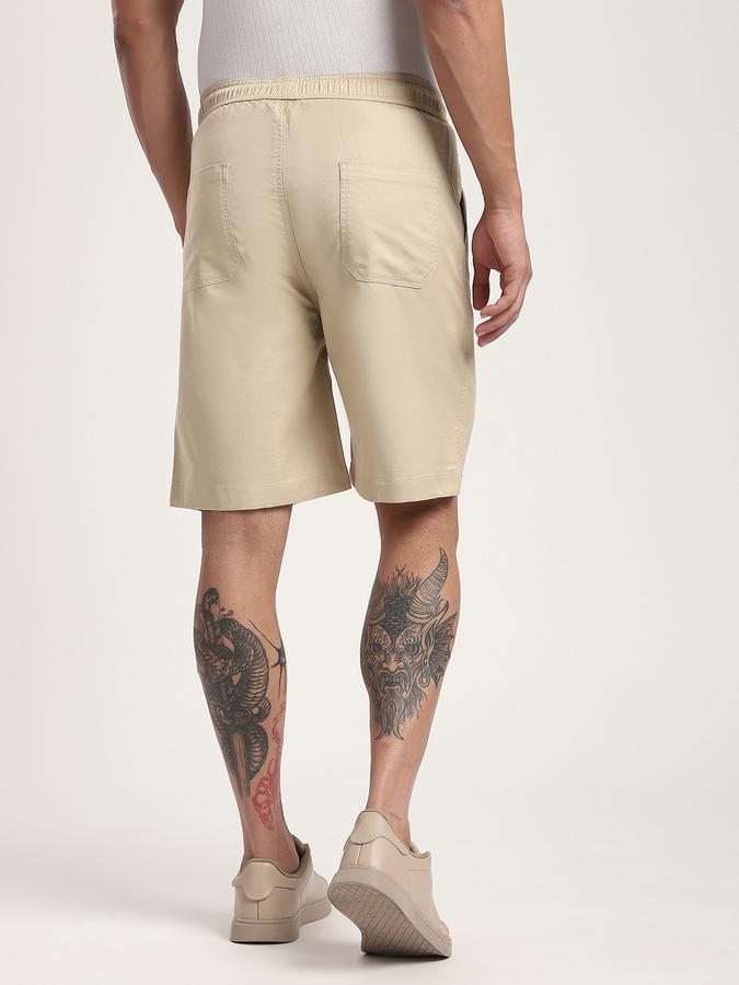 Men Cotton Blend Regular Fit Drawstring Solid Shorts
