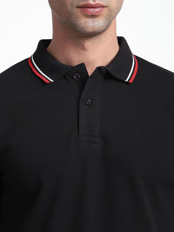 Men Cotton Blend Slim Fit Polo Neck Solid T-shirt