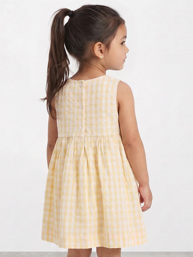 R&B Girl Yellow Floral Print Pure Cotton Sleeveless Fit and Flare Dress