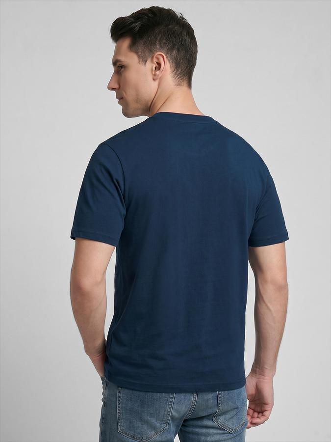 R&B Blue Typography Men Round Neck Relaxed Fit Short Sleeves T-Shirt 