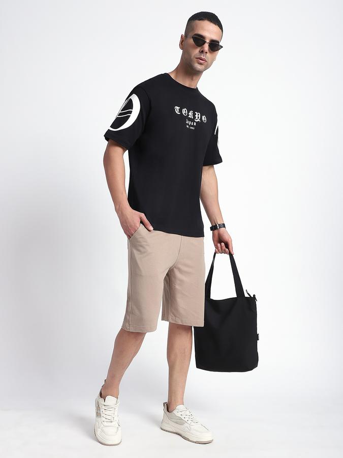 Men Cotton Regular Fit Elastic Waist Solid Shorts