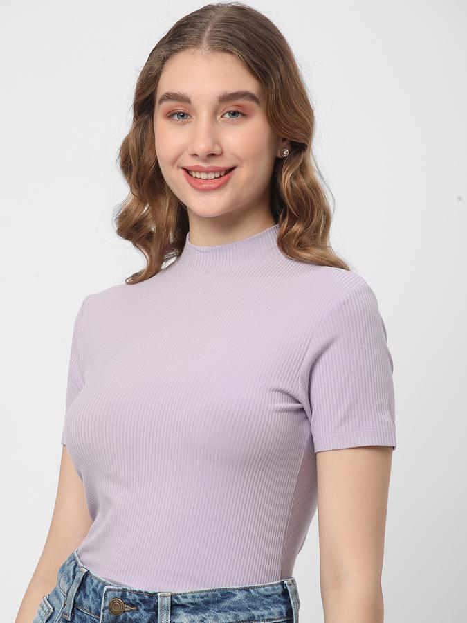 Women Ribbed Regular Fit High-Neck Top image number 0