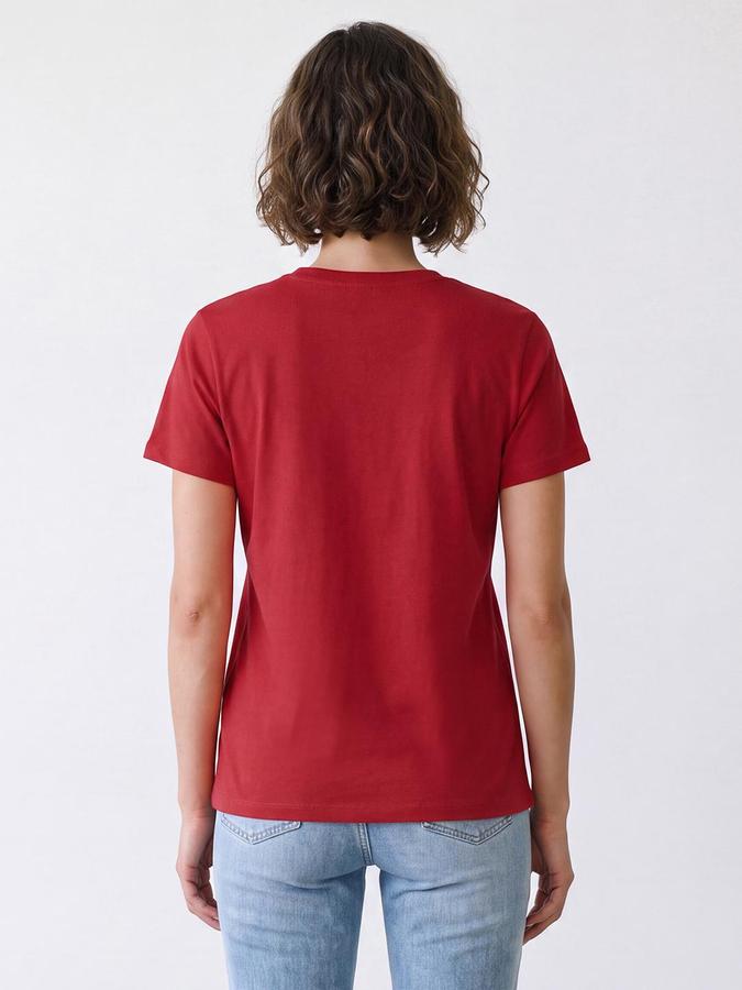 R&B Women Red Short Sleeve Round Neck Typography Graphic Print T-Shirt