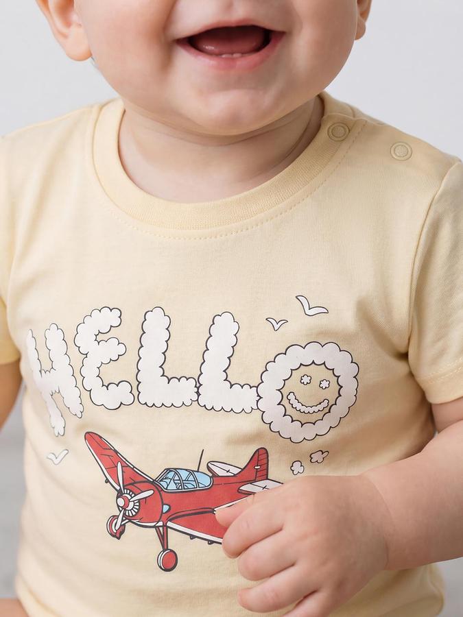 R&B Boys Yellow Short sleeve Round Neck Little Exlplorers Cute Graphics Soft Touch Pure Cotton T-Shirt