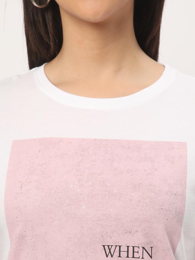 Women Cotton Regular Fit Round Neck Graphic T-shirt
