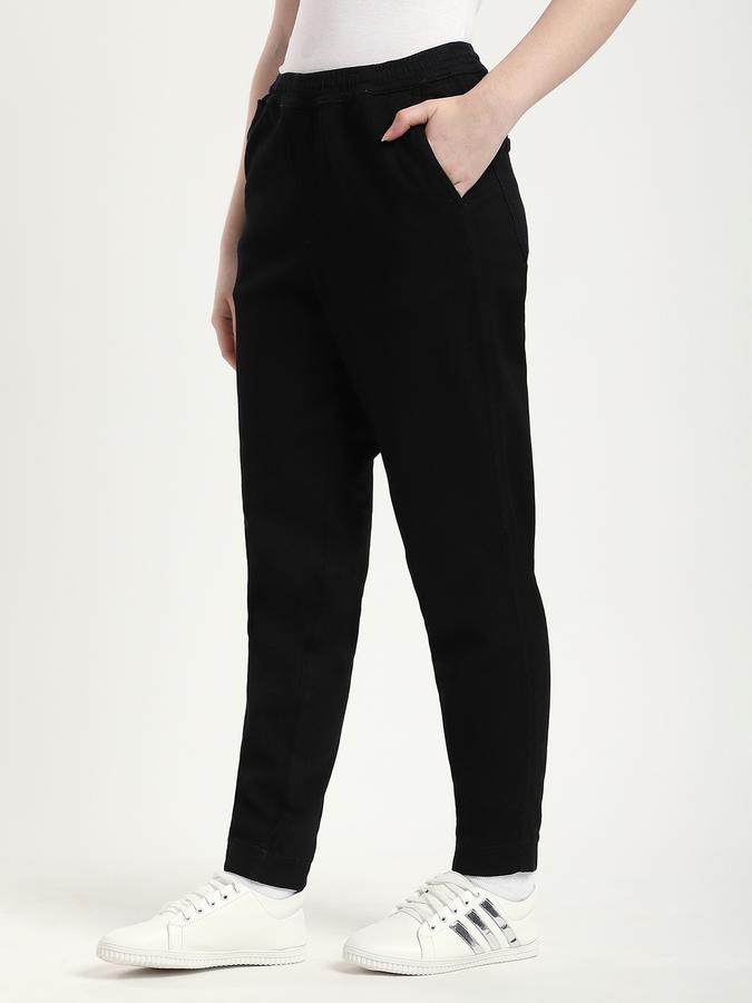 R&B Women Black Solid Slim-Fit Trousers