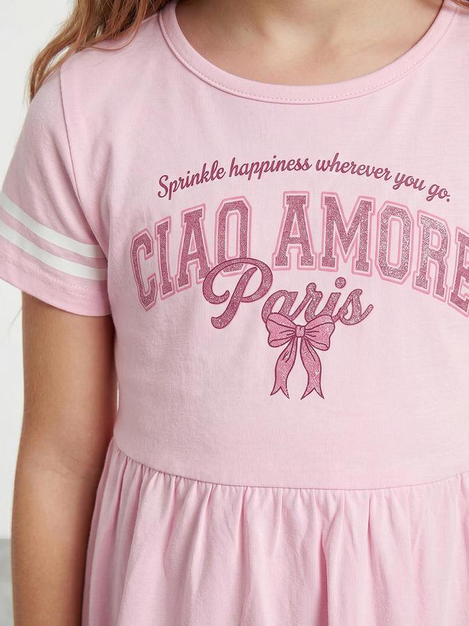 R&B Pink Cotton Printed Girls Dresses
