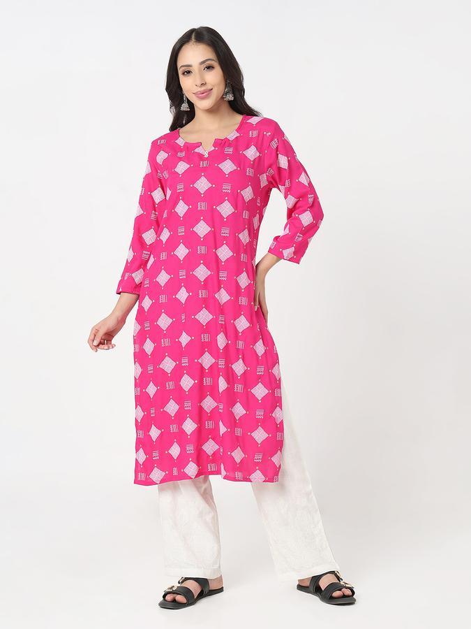 Women's regular fit casual Geometric printed round neck with 3/4th sleeves kurta  image number 1