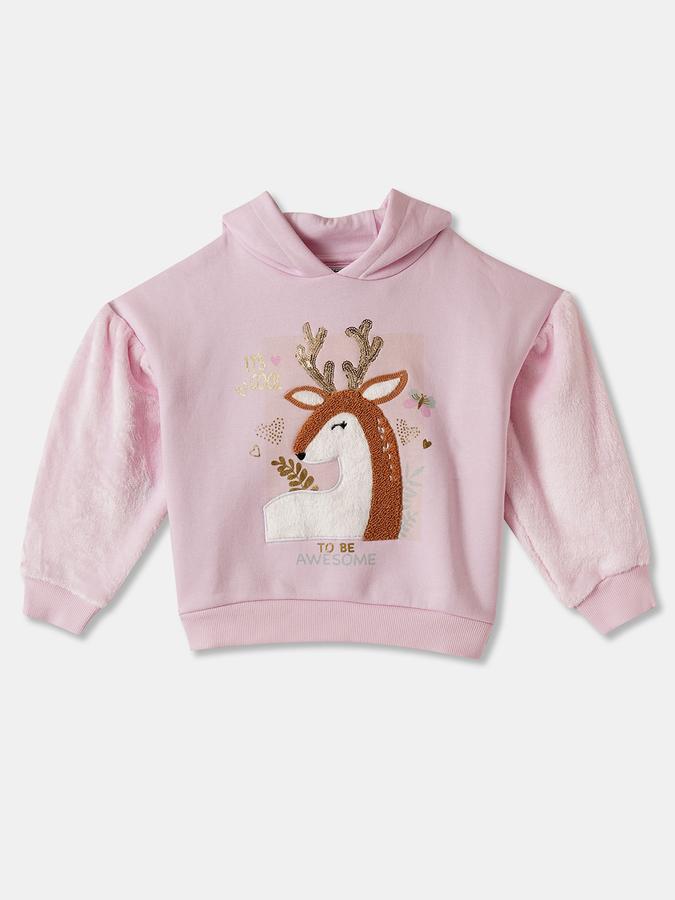 Girls Cotton Blend Regular Fit Hooded Pullover Graphic Hoodie