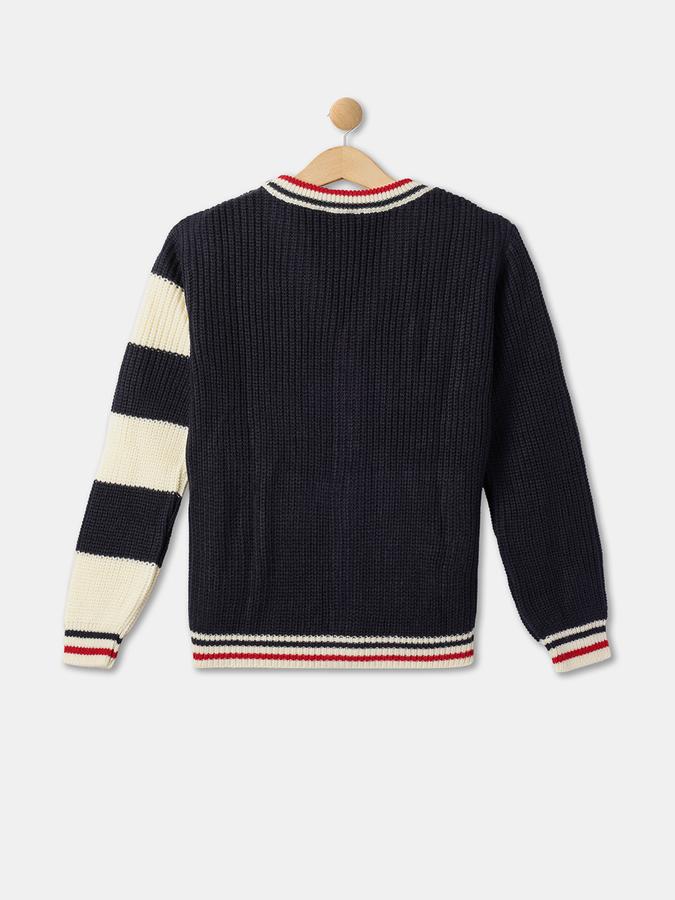 Boys Cotton Regular Fit V-Neck Colour Block Sweatshirt