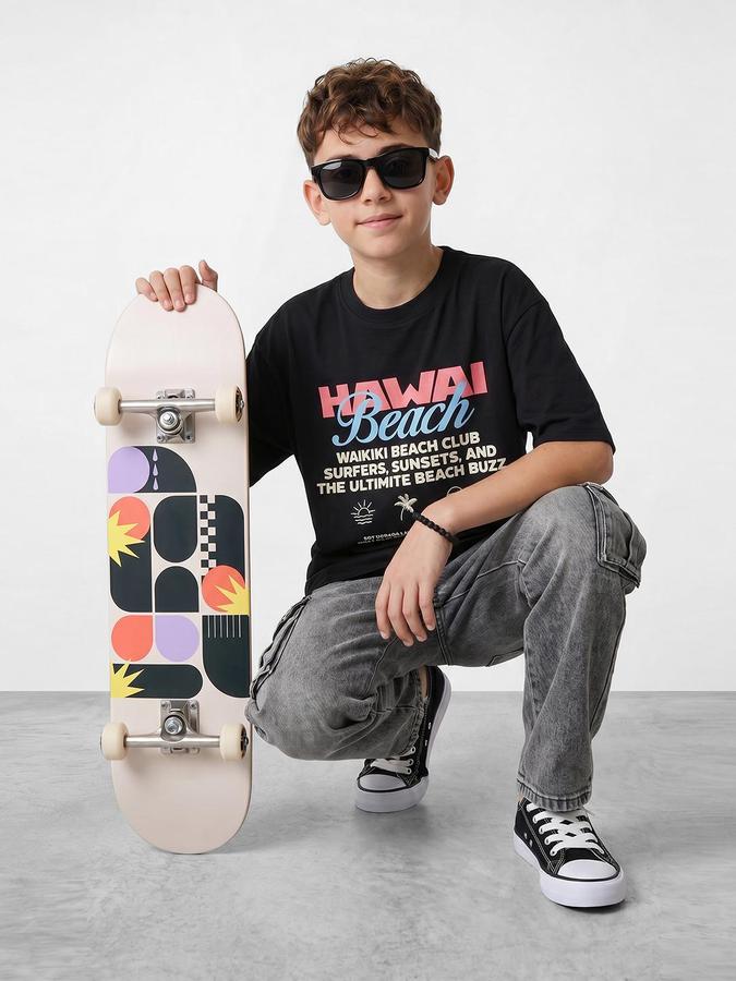 R&B Boys Black Short sleeve Round Neck Vacay Edit Beach Graphics Bold Graphic Pure Cotton T-Shirt