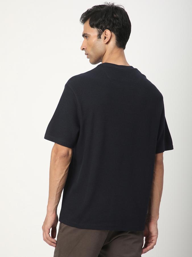 Men Polycotton Regular Fit Crew Neck Textured T-shirt