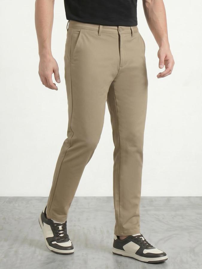 R&B Men's Beige Slim Fit Trousers