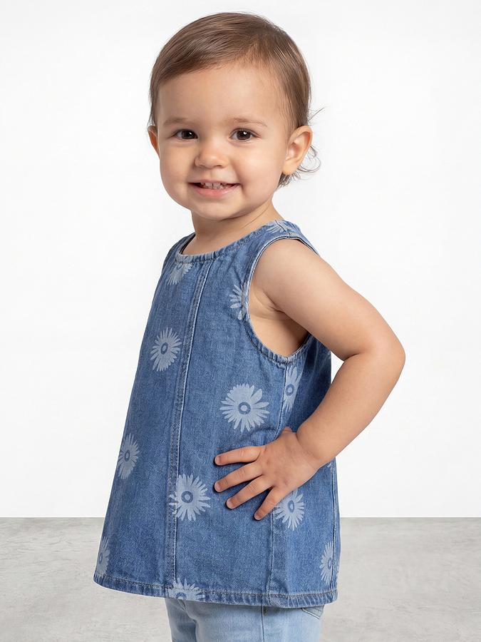 R&B Girls Blue Regular Fit Floral Print Sleeveless Top