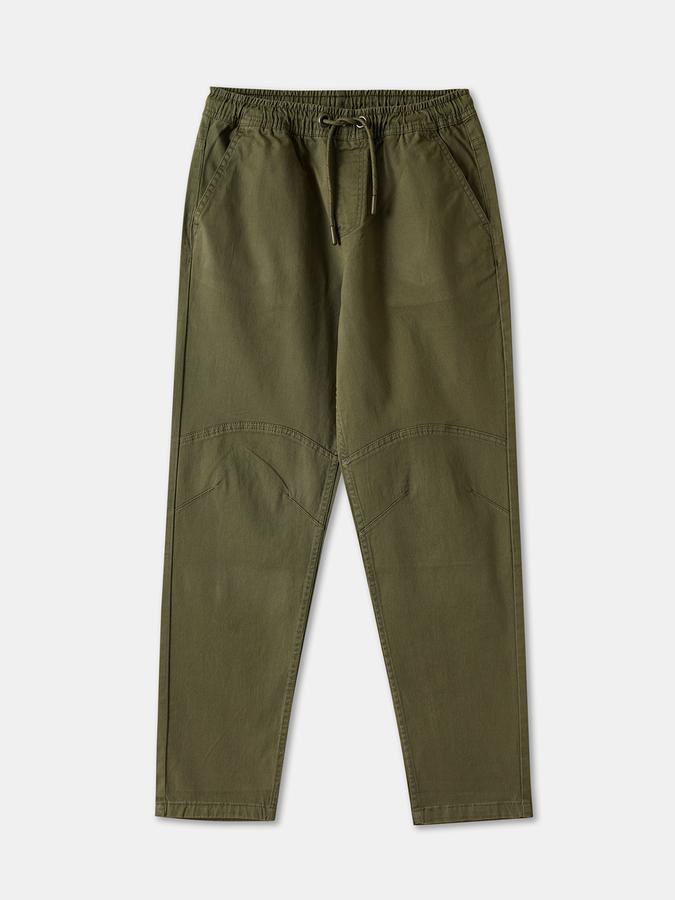 Boys Twill Regular Fit Drawstring Waist Clean Hem Trousers