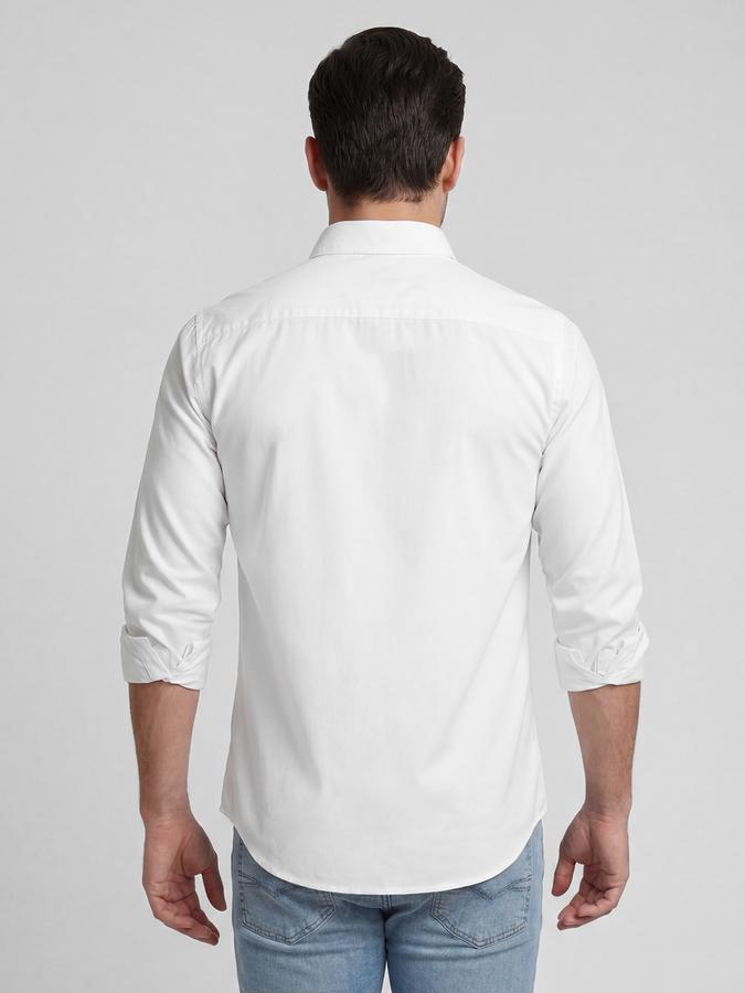 R&B White Solid Men Spread Collar Long Sleeves Shirt