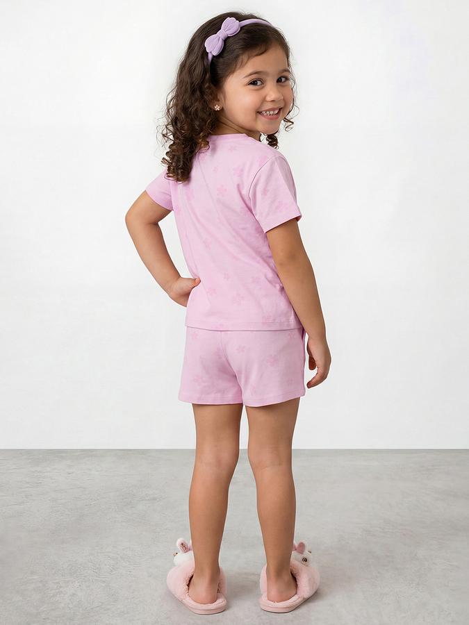 R&B Girls Pink Stitch Print Short Sleeves Pure Cotton T-shirt &amp; Shorts Set