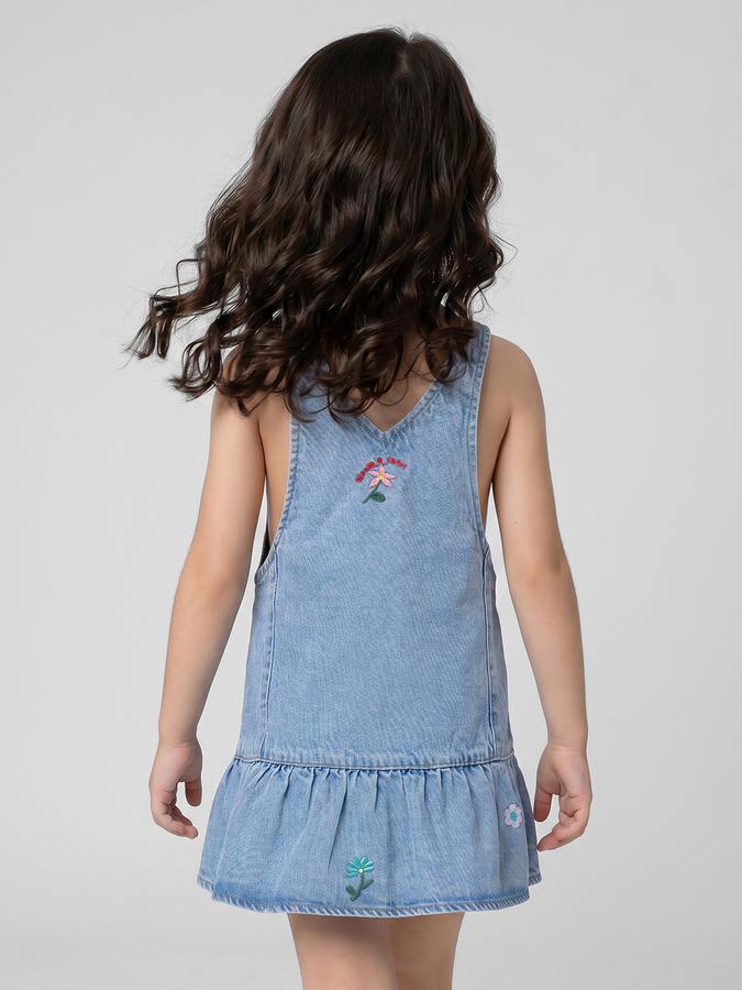 R&B Blue Floral Print Square Neck Sleeveless Pinafore Mini Girls Dress