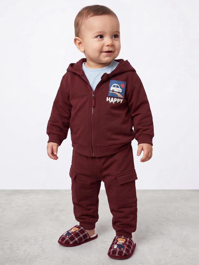 R&B Boys Long Sleeve Hooded Car Patch Maroon Hoodie and Jogger Set