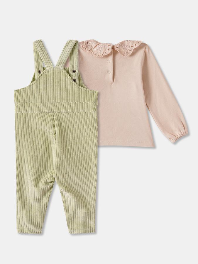 Girls Corduroy Regular Fit Adjustable Straps Straight Hem Dungaree