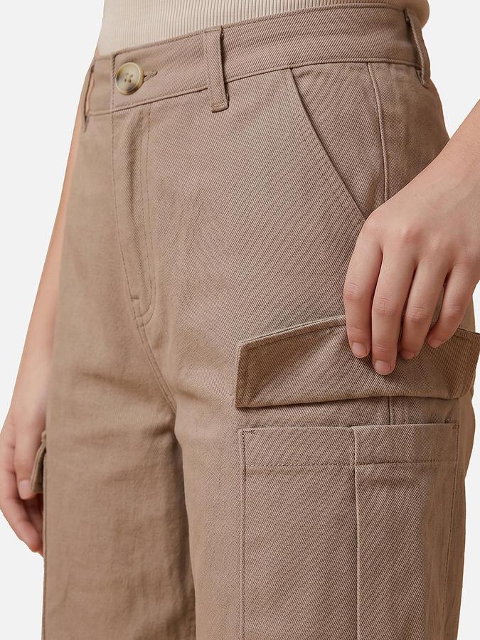 R&B Girl's Beige Regular Fit Cargos Trousers