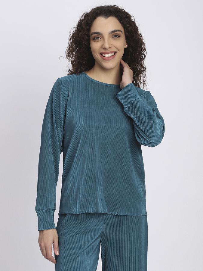 R&B Women Teal Textured Co-ord Top