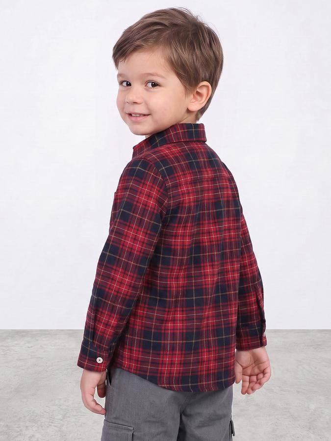 R&B Boys Red Tartan Checks Long Sleeves Regular Fit Shirt