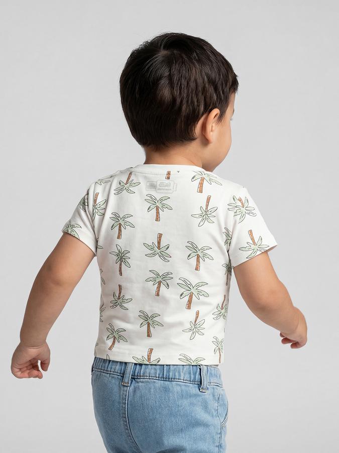 R&B White Graphic Print Boys Round Neck Regular Fit Short Sleeves T-Shirt 