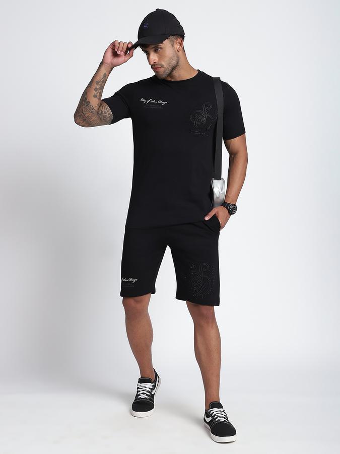 Men Cotton Relaxed Fit Drawstring Solid Shorts