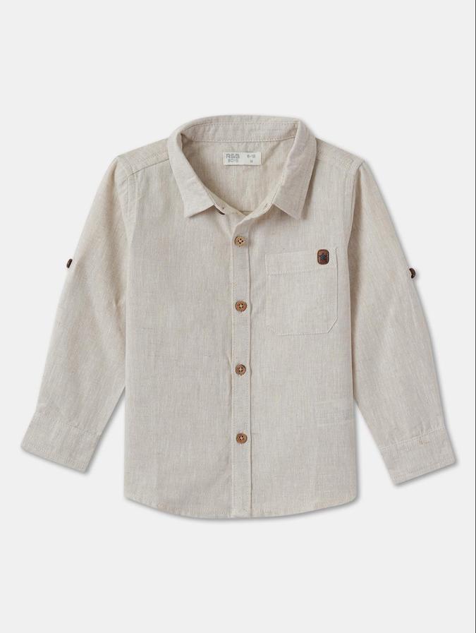 R&B Boys Beige Long Sleeves Solid Shirt