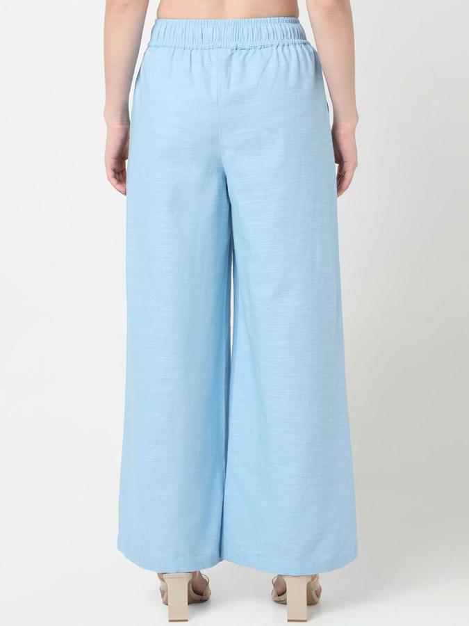 R&B Women Powder Blue Solid Regular Fit Trousers