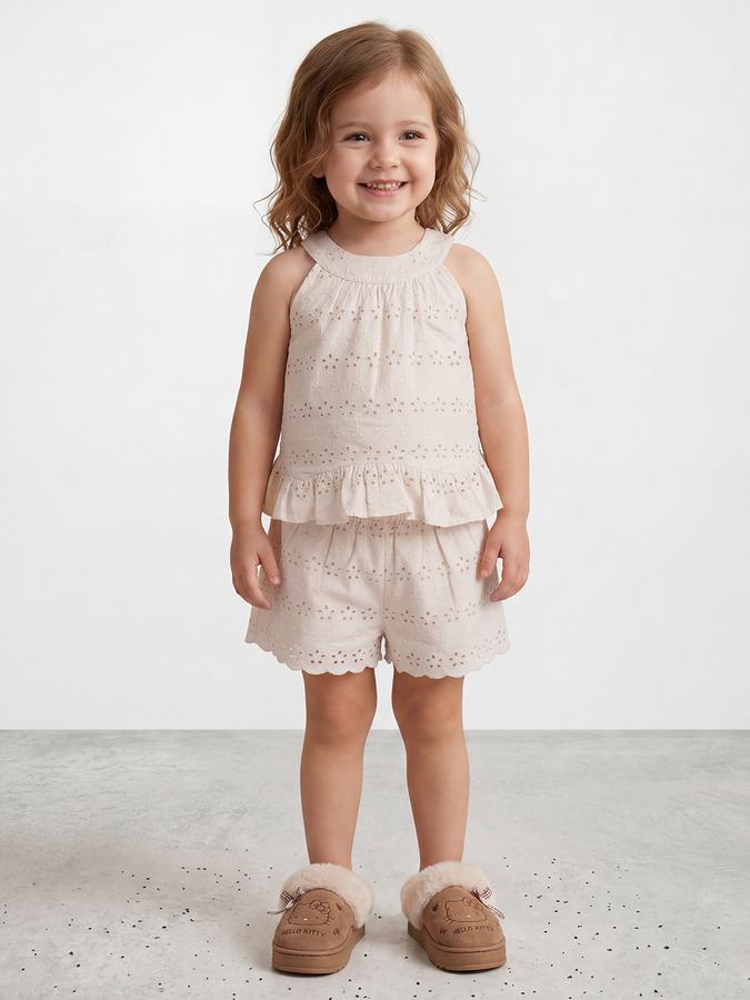 R&B Girl Beige Self Design Cotton Blend Sleeveless Clothing Set