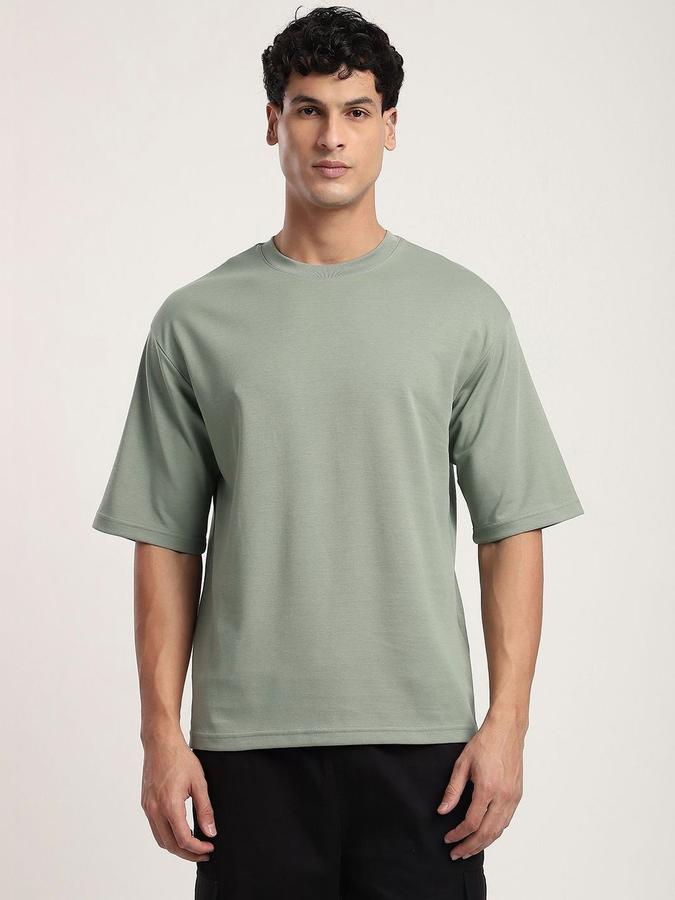 Men Cotton Blend Relaxed Fit Crew Neck Solid T-shirt