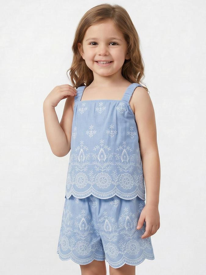 R&B Blue Cotton Blend Girl Clothing Set