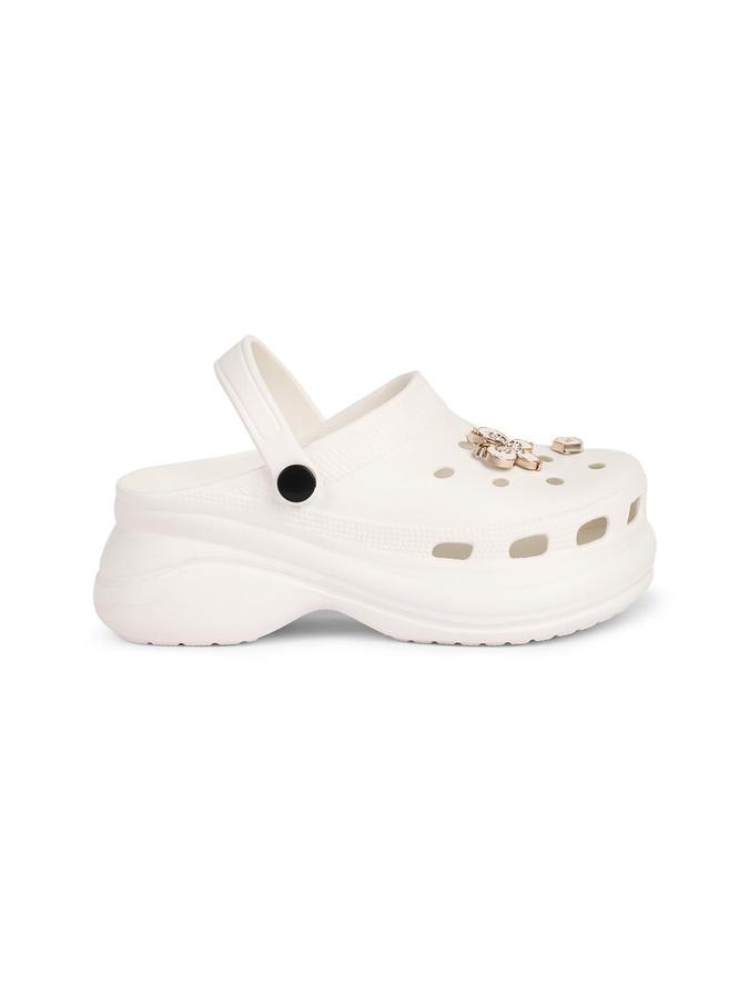 R&B Women Off White Butterfly Embellished Clogs