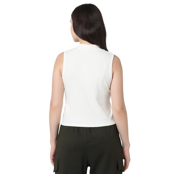 R&B Women Ivory Solid Sleeveless Ribbed Top