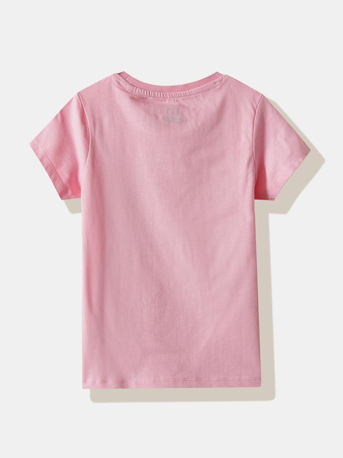 Girls Cotton Regular Fit Crew Neck Graphic T-shirt