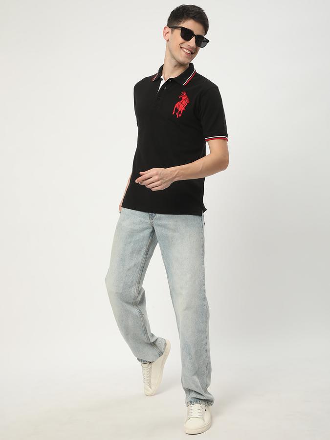 Men Cotton Blend Regular Fit Polo Neck Solid T-shirt