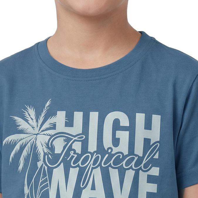 R&B Boy Blue Cotton Printed Round Neck T-Shirt