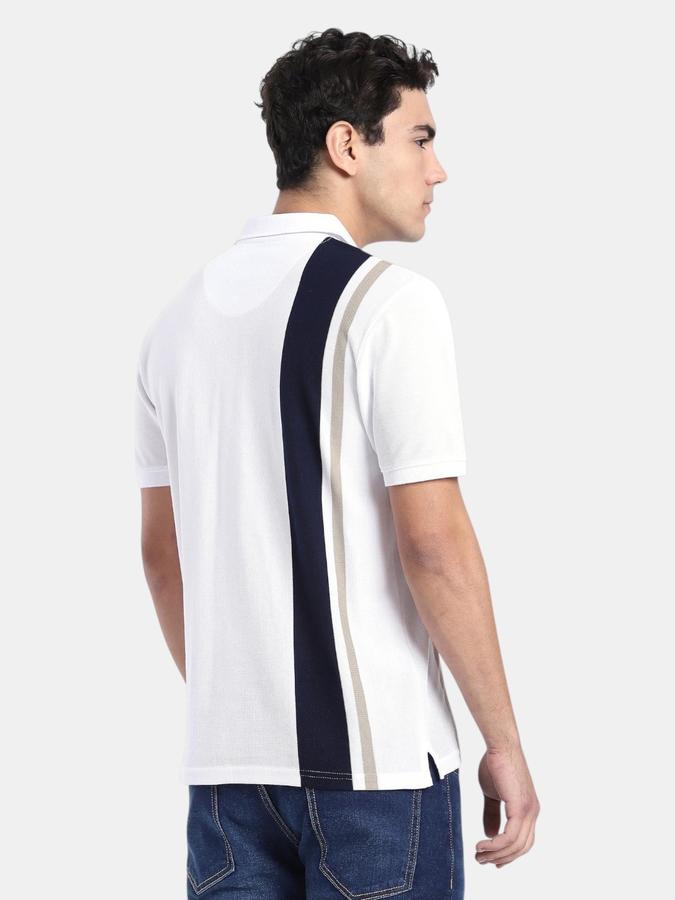R&B White Striped Men Short Sleeve Polo T-shirt